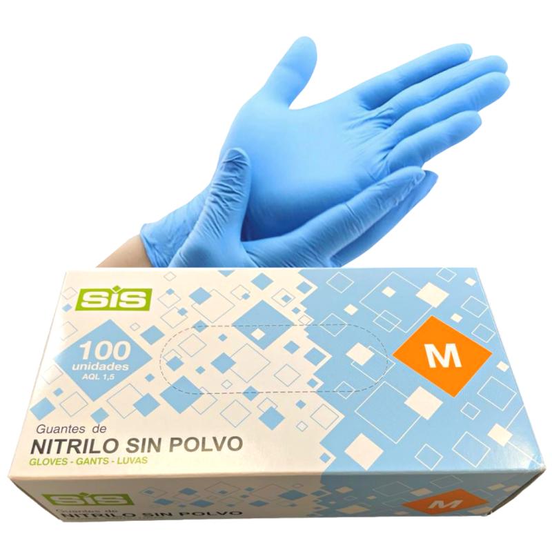 GUANTE NITRILO AZUL TALLA M CAJA 100 UD  SIS